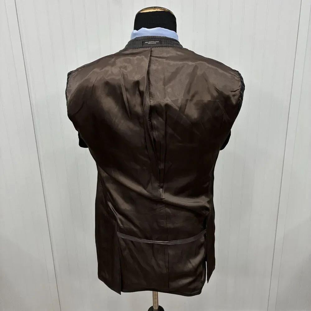 John Varvatos 40L - W32 x L34 Dark Brown Pinstriped Wool 3-Button 2-Piece Suit